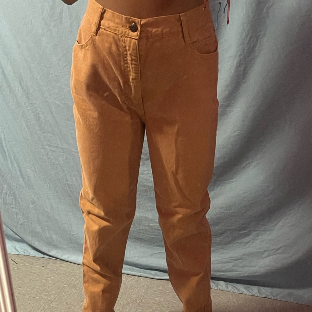 high waisted orange jeans